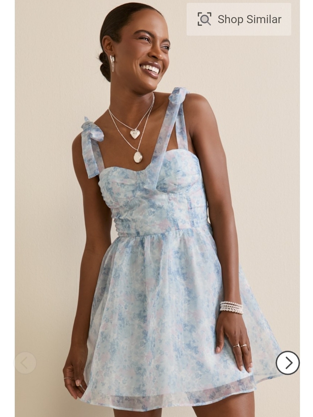Francesca's Collections Jackie Corset Blue & Pale Pink Floral Tie-Shoulder Dress